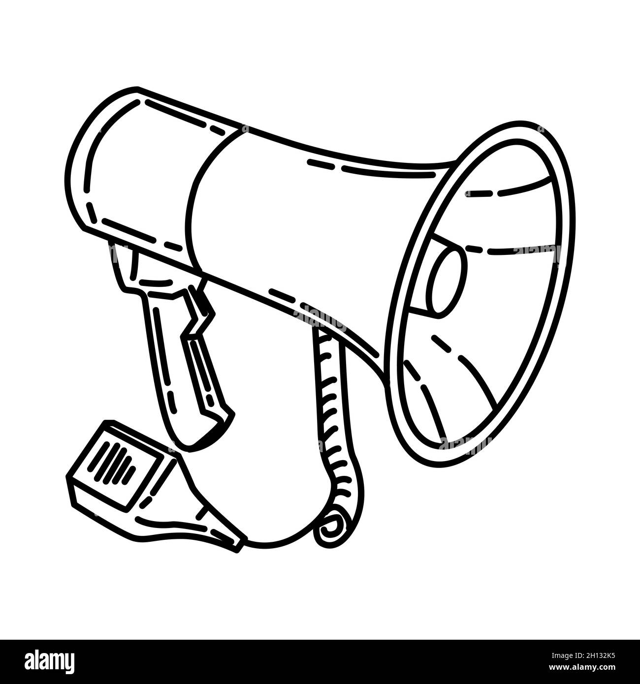 Feuerwehrmann Megaphon Teil von Feuerwehrmann Zubehör und Ausrüstung Gerät Handgezeichnete Icon Set Vektor. Stock Vektor