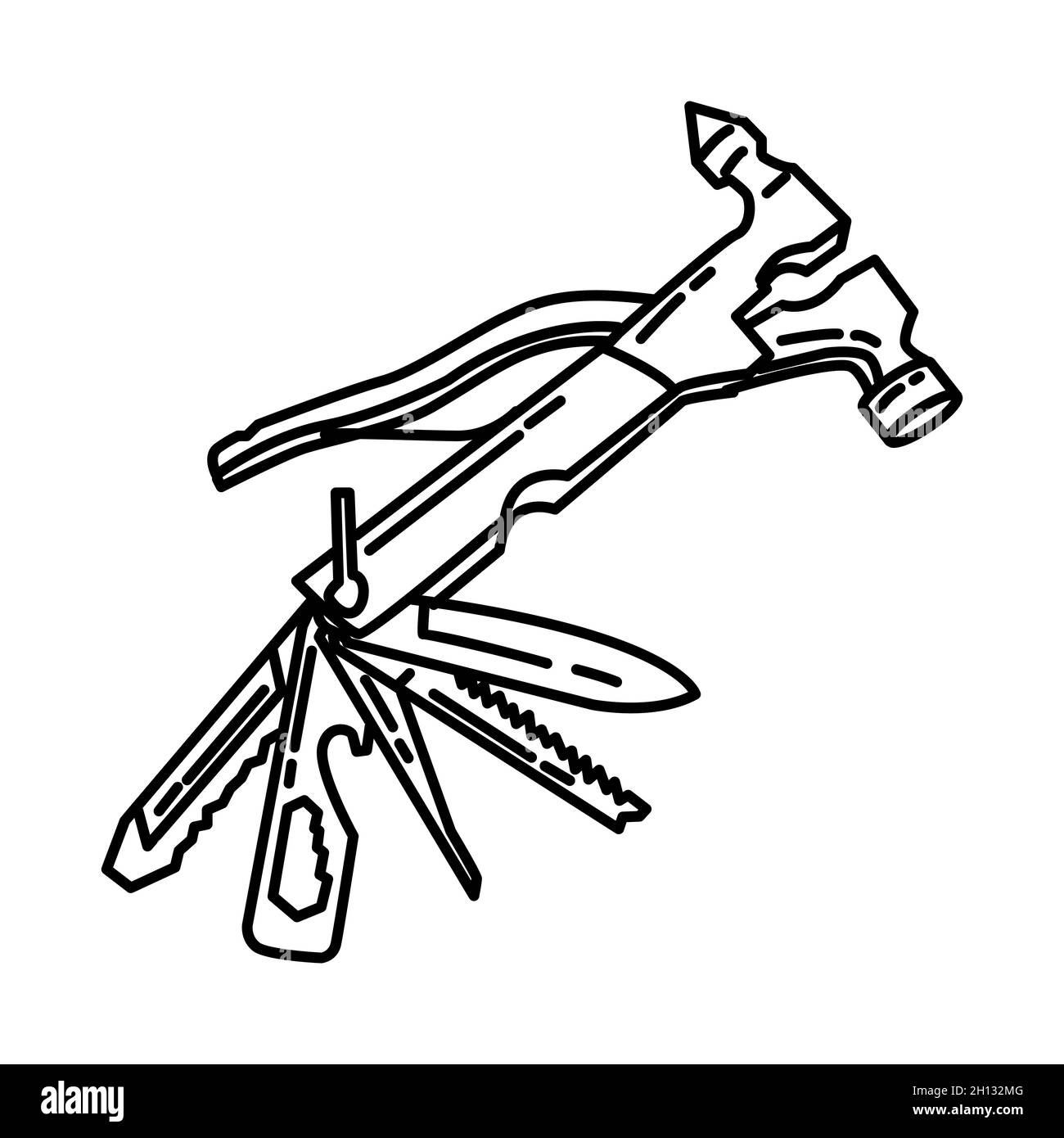 Feuerwehr Multi-Tool Teil der Feuerwehrmann Zubehör und Ausrüstung Gerät Hand gezeichnet Icon Set Vektor. Stock Vektor