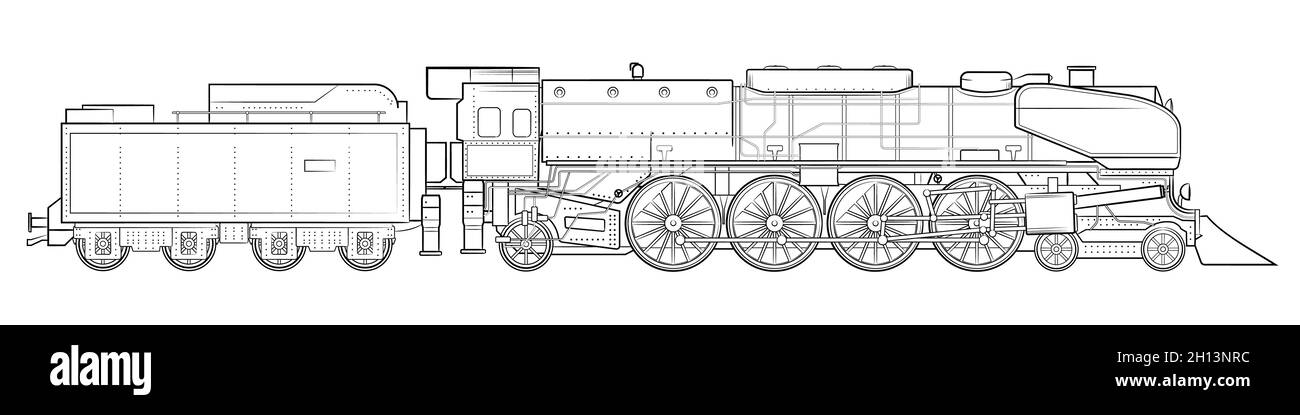 Dampflokomotive mit Tender - Illustration eines Oldtimers. Stock Vektor