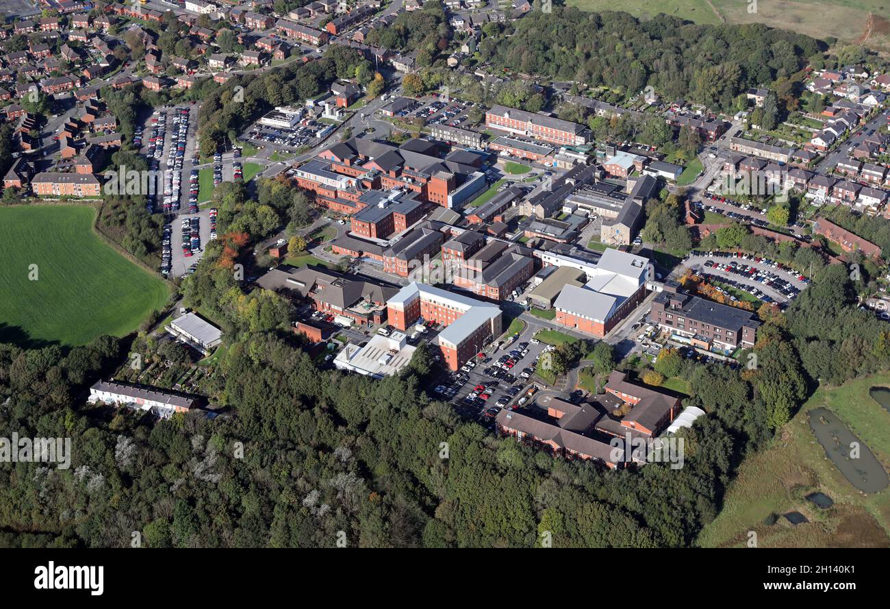 Luftaufnahme des Fairfield General Hospital, Nord-Manchester Stockfoto
