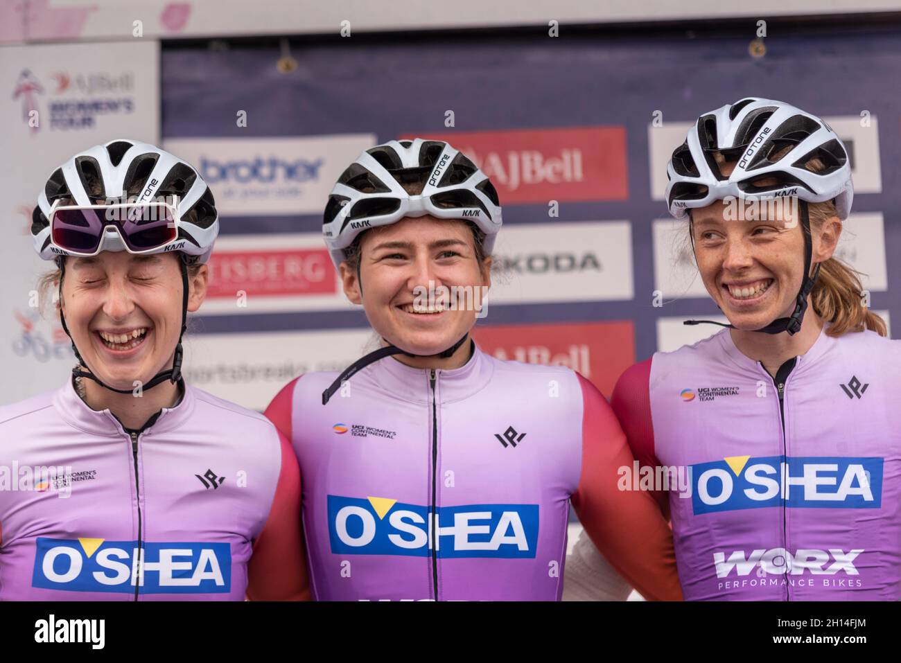 Phoebe Martin, Connie Hayes, MiscellaneMorgans-Slader bereitet sich auf die vierte Etappe der Women's Tour vor, die von Shoeburyness, Essex, Großbritannien, startet Stockfoto