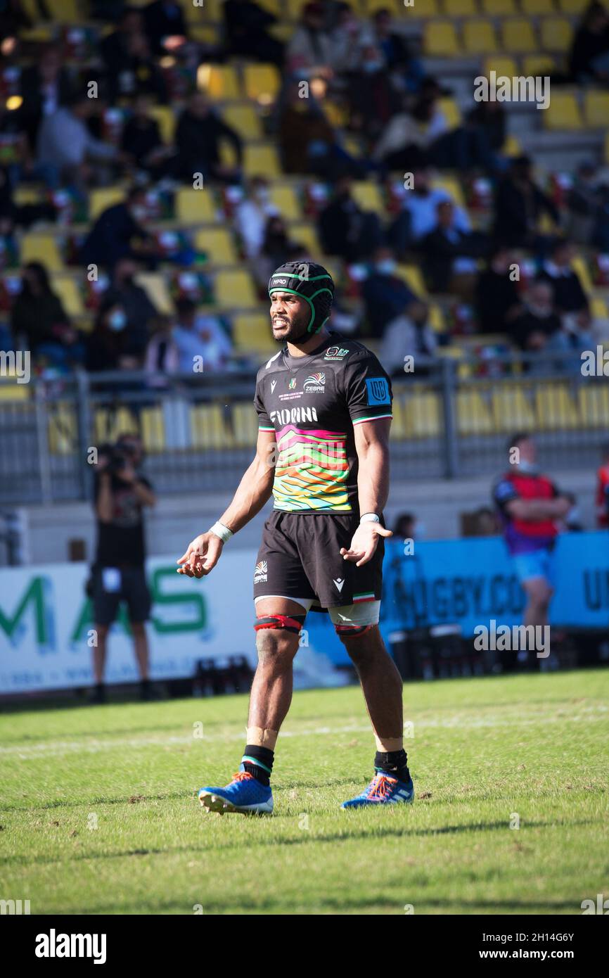 Stadion Sergio Lanfranchi, Parma, Italien, 16. Oktober 2021, Maxime MMANDA' (Zebre Parma) während des Spiels Zebre Rugby Club gegen Glasgow Warriors - United Rugby Championship Stockfoto