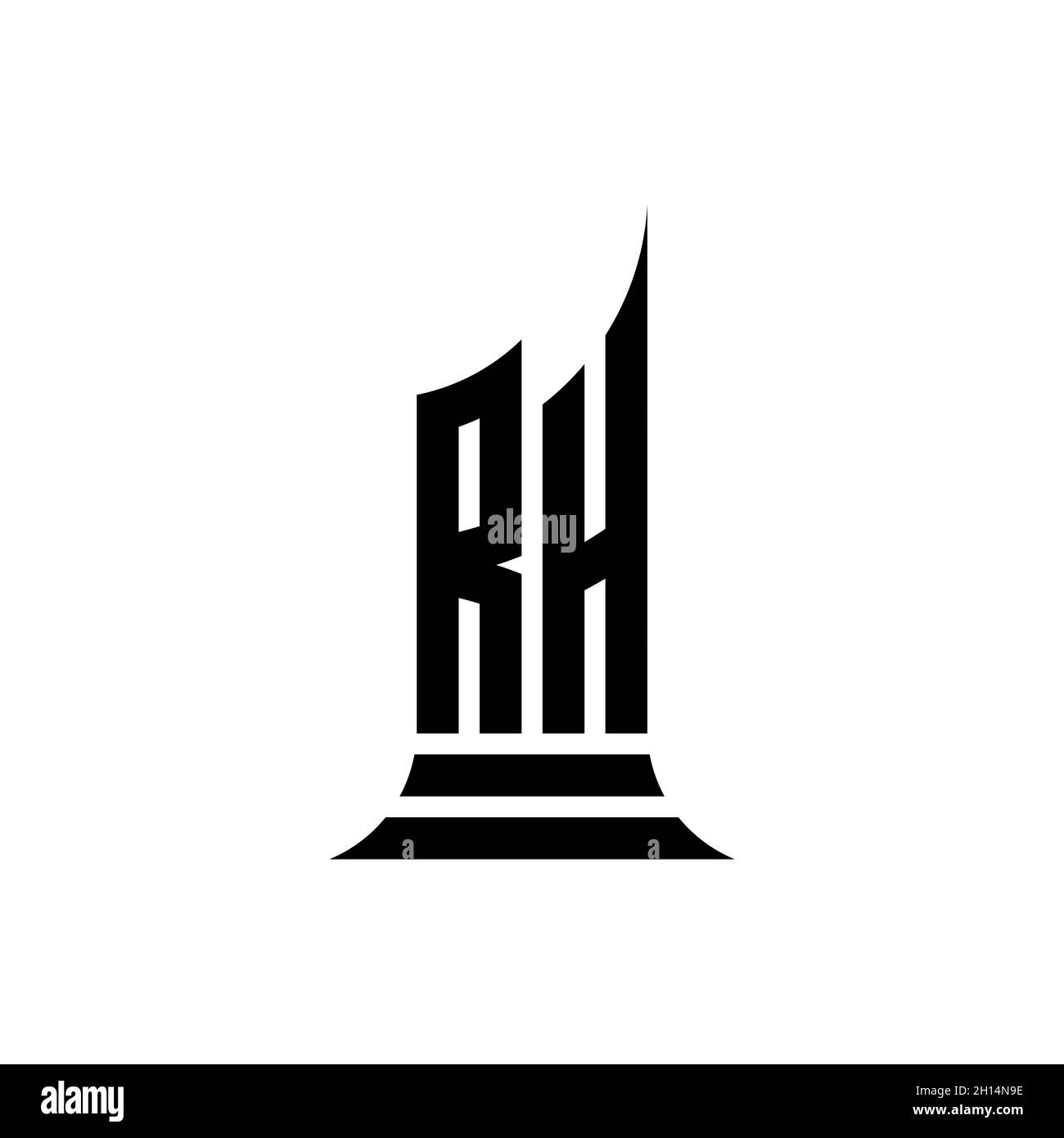 RH Monogram Logo Brief mit Gebäude Form Stil Design isoliert auf weißem Hintergrund, Immobilien, Architech Logo Brief Gebäude. Stock Vektor