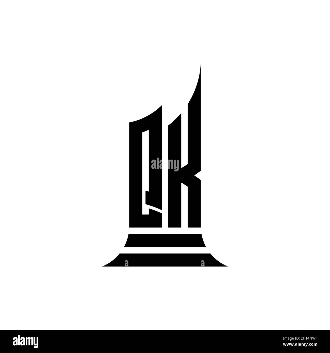QK Monogram Logo Brief mit Gebäude Form Stil Design isoliert auf weißem Hintergrund, Immobilien, Architech Logo Brief Gebäude. Stock Vektor