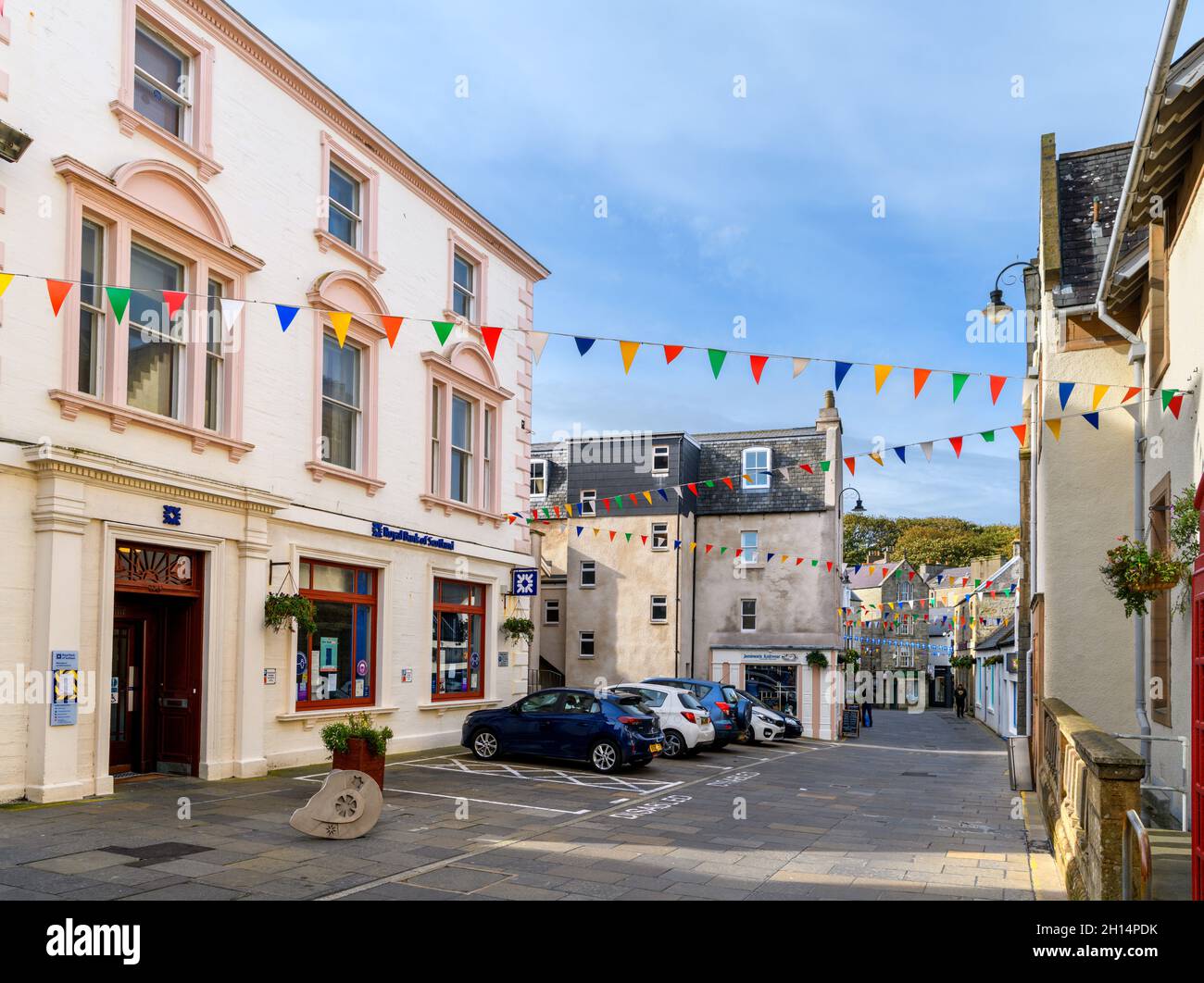 Handelsstraße im Stadtzentrum, Lerwick, Festland, Shetland, Schottland, VEREINIGTES KÖNIGREICH Stockfoto