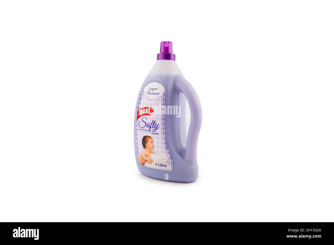 Maxi weiche Lavendelflasche auf isoliertem Hintergrund Stockfoto