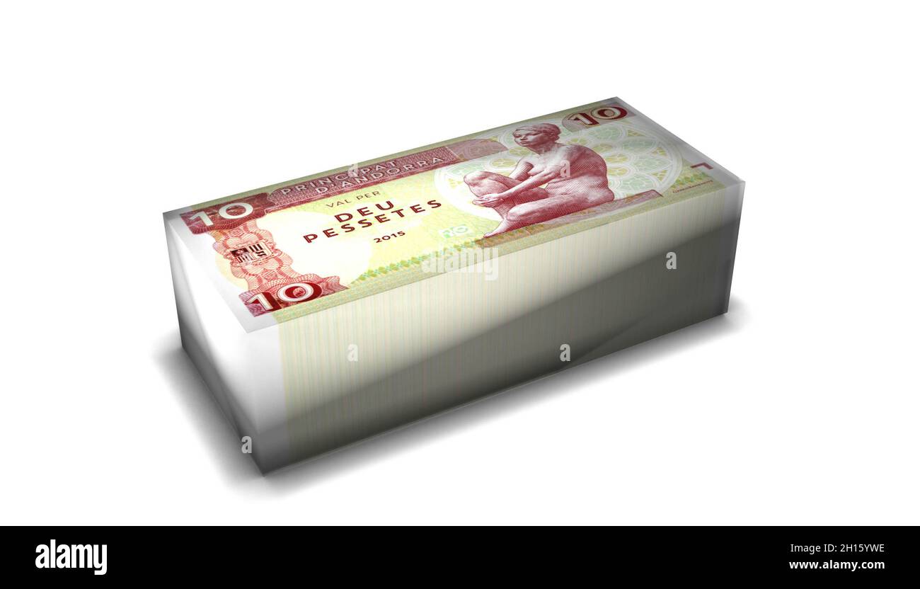 3D Illustration von 10 Andorra Pessetes Geld Stockfoto