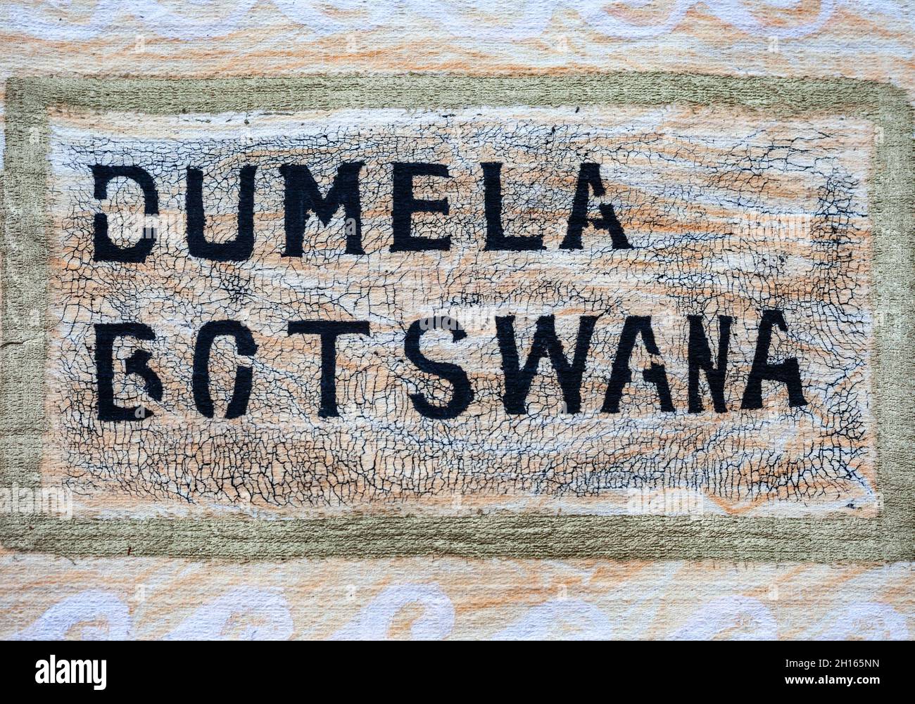 Textur auf einem Textilmaterial dumela Botswana, in Setswana dumela bedeutet hallo Stockfoto