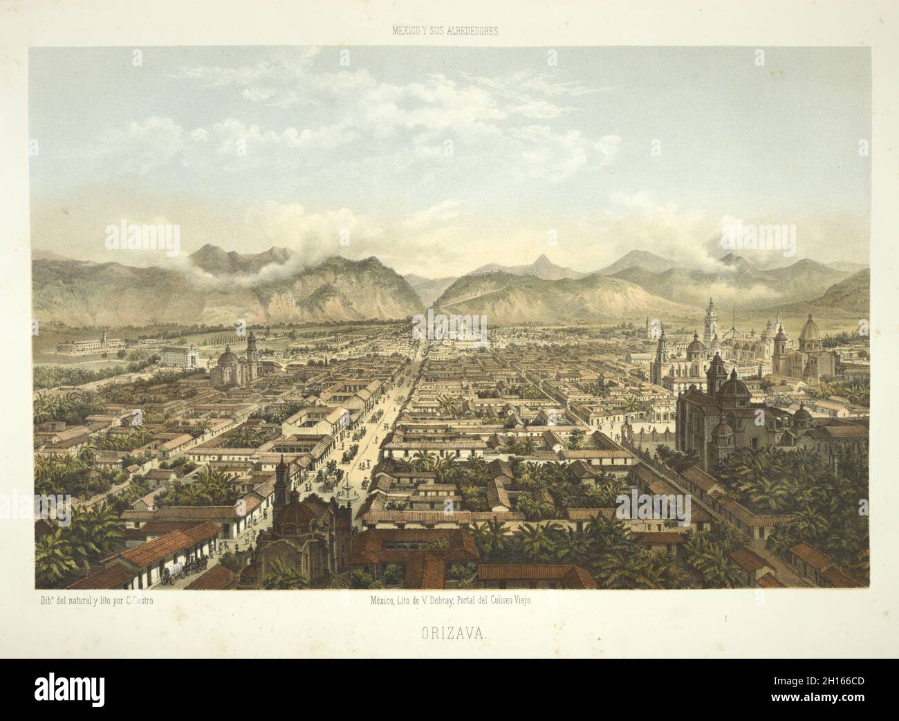 Lithographie der Stadt Orizaba, Veracruz, Mexiko, ca. 1869 Stockfoto