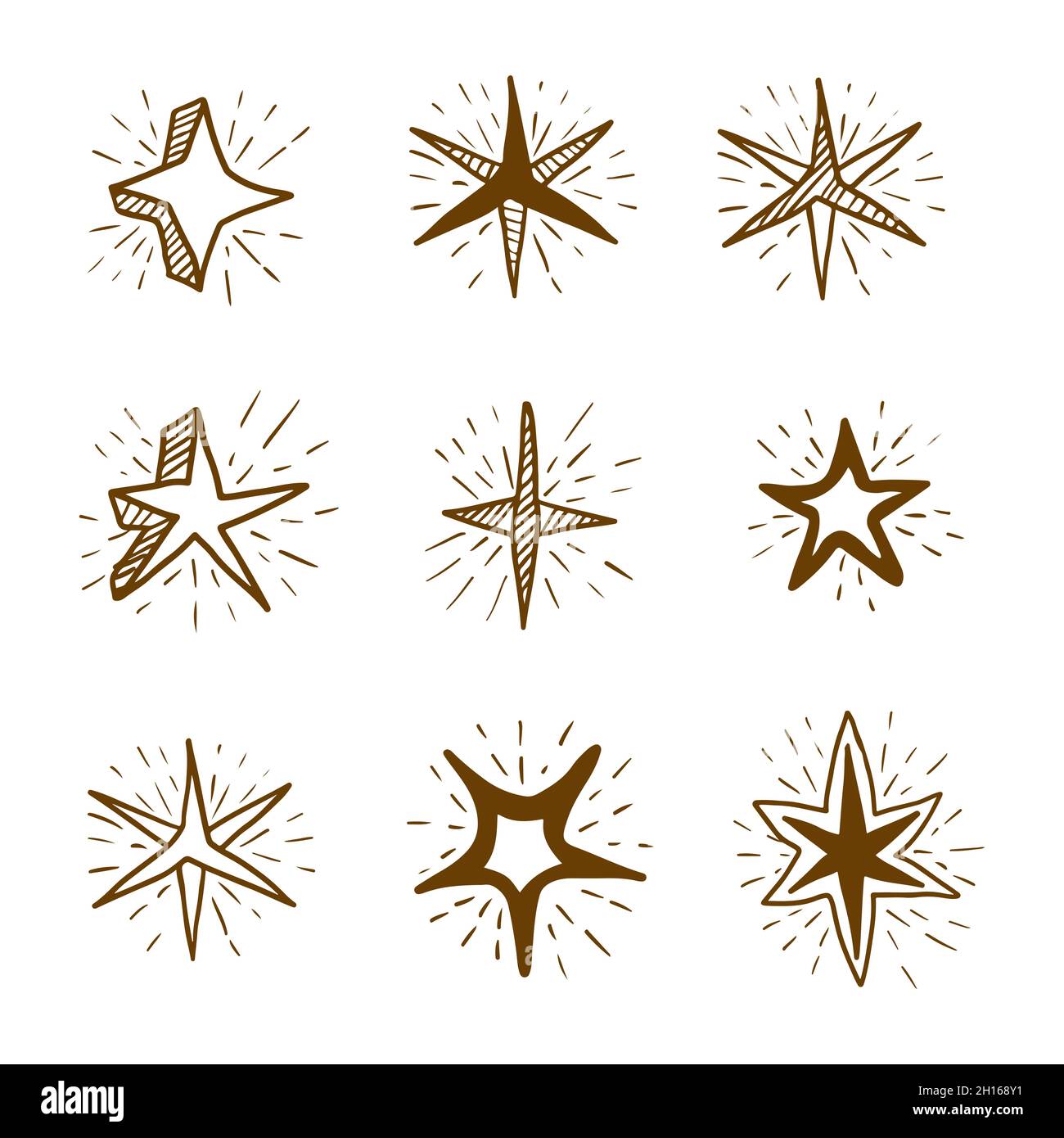 Set von Hand zeichnen Symbol Illustration glänzende Sterne, funkeln Sterne, GlitzerstarsSet von Hand zeichnen Symbol Illustration glänzende Sterne, funkeln Sterne, Glitter sta Stock Vektor