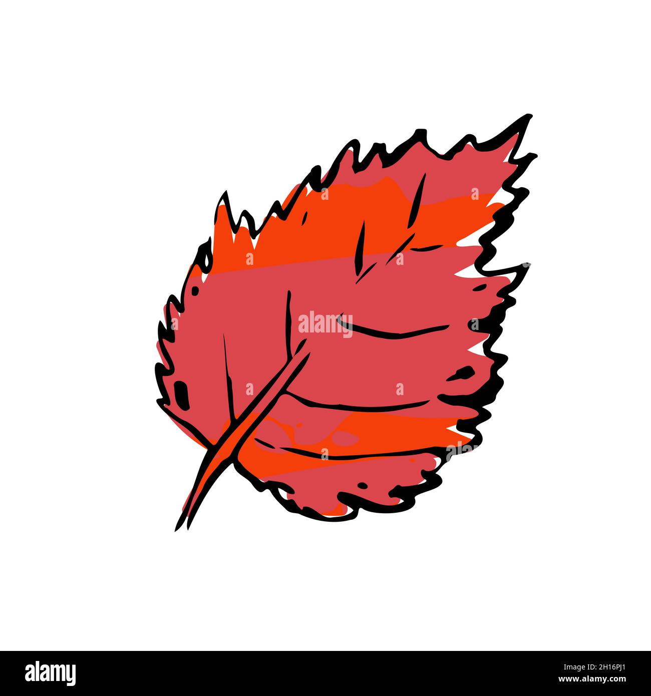 Herbstskizze Rotes Birkenblatt. Handgezeichnetes, strukturiertes Kraut in rosa Farbe auf weißem Hintergrund. Bild der Doodle-Pflanze. Natur, Wald, Ikebana, Fallschild. Geschnitzt Stock Vektor