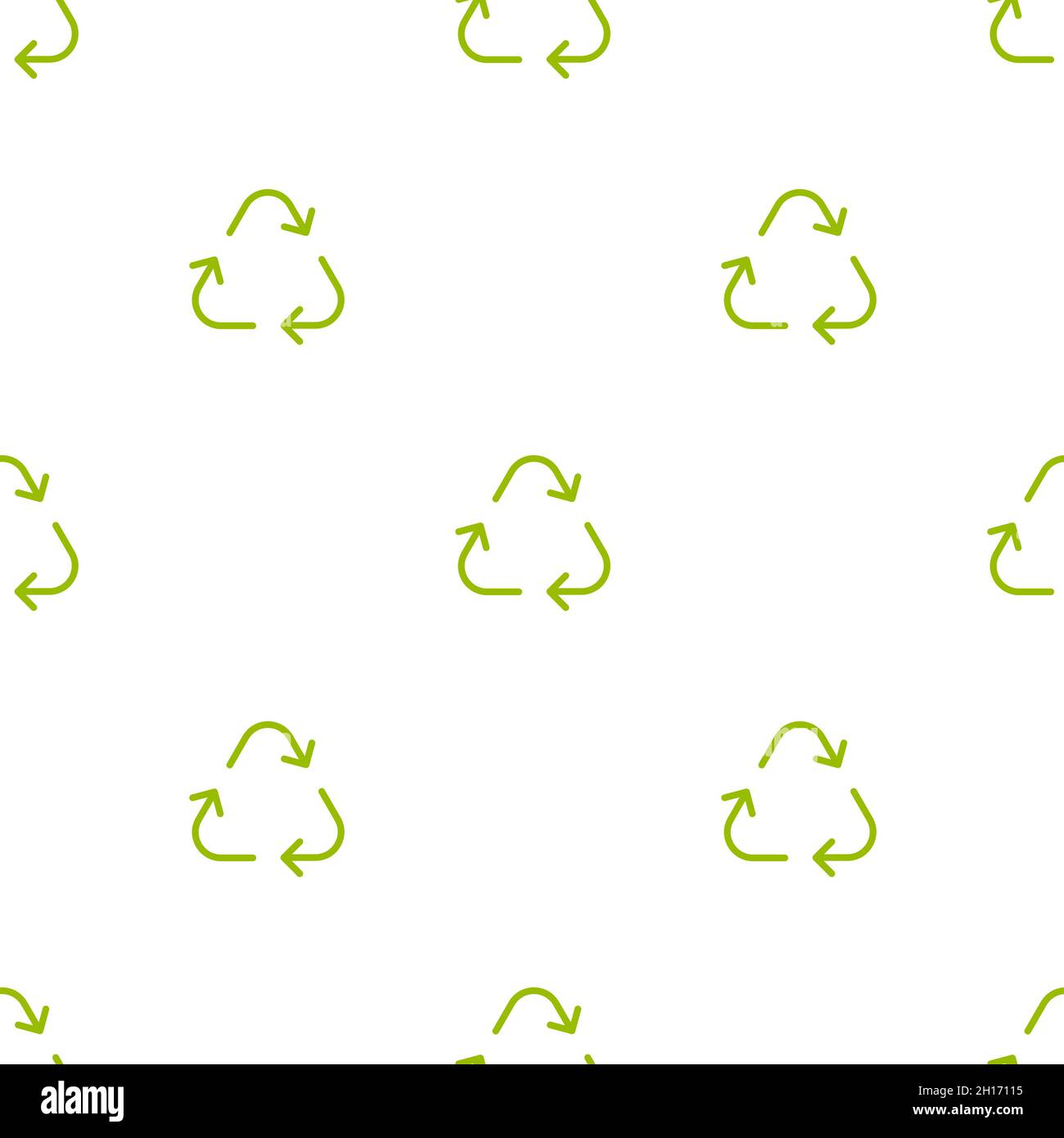 Nahtloses Öko-Muster. Drei Pfeile eco recyceln. Wiederverwendung Ornament auf weißem Hintergrund. Grüne flache Vektor-Tapete. Ökologie Kreis Symbol Stock Vektor