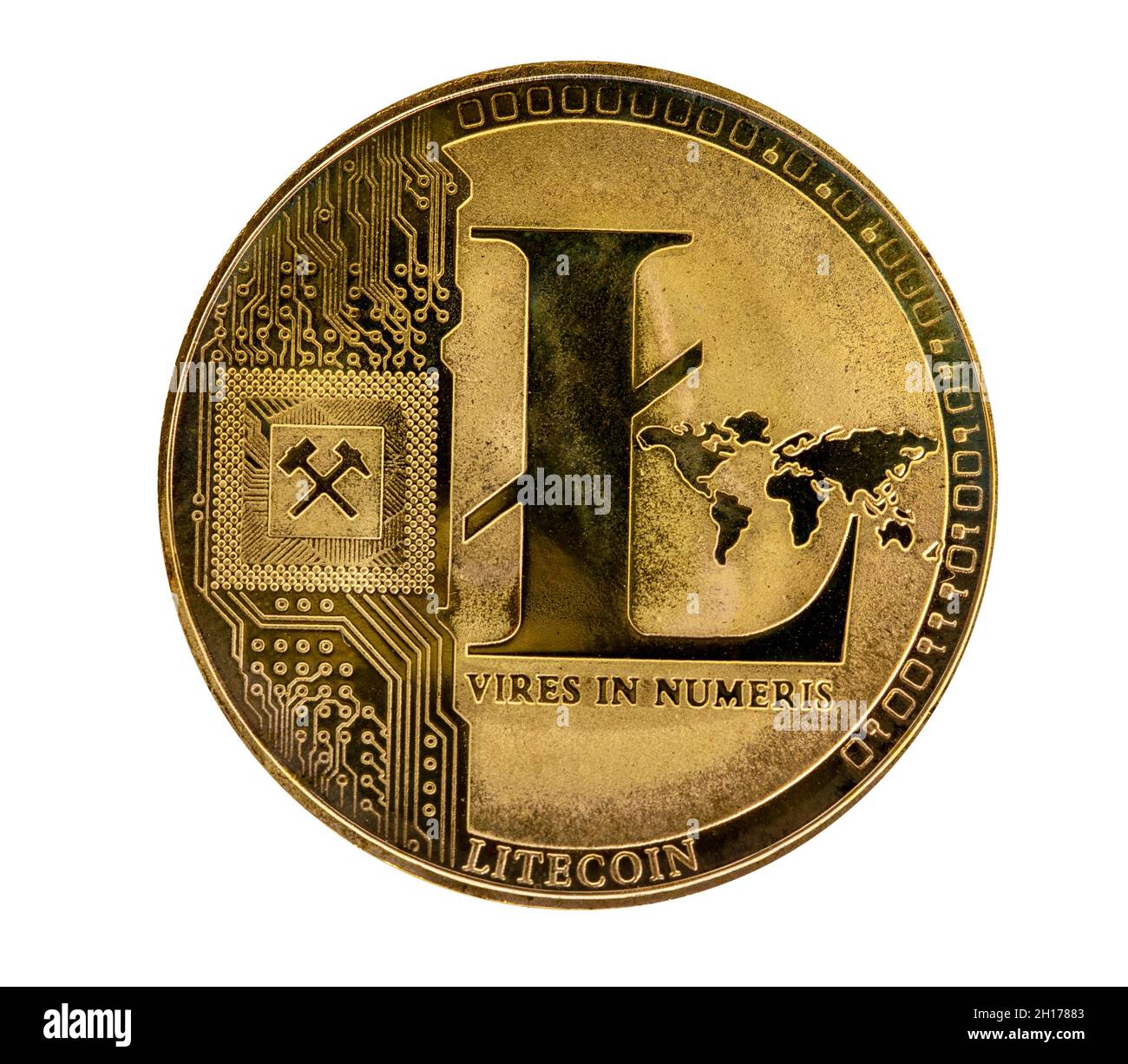 litecoin Metallmünze, isoliert auf weißem Hintergrund Design-Elemente Stockfoto