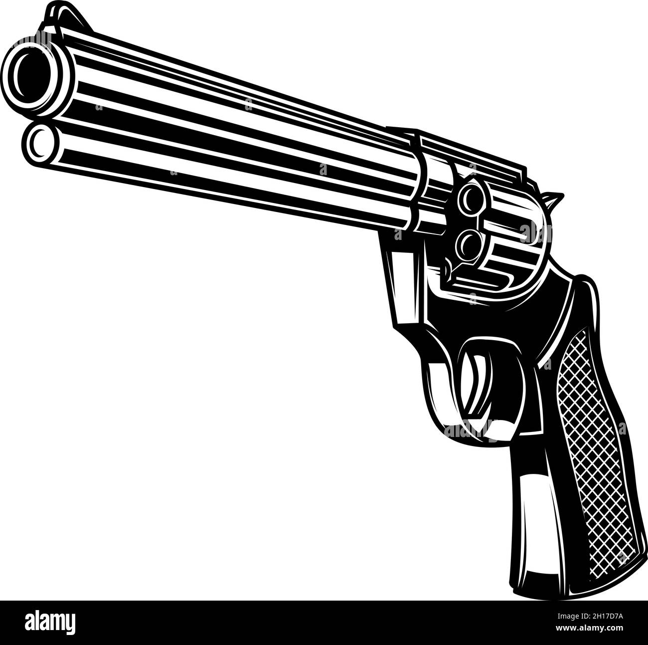 Illustration des Revolvers im monochromen Stil. Gestaltungselement für Logo, Etikett, Schild, Poster, Karte. Vektorgrafik Stock Vektor