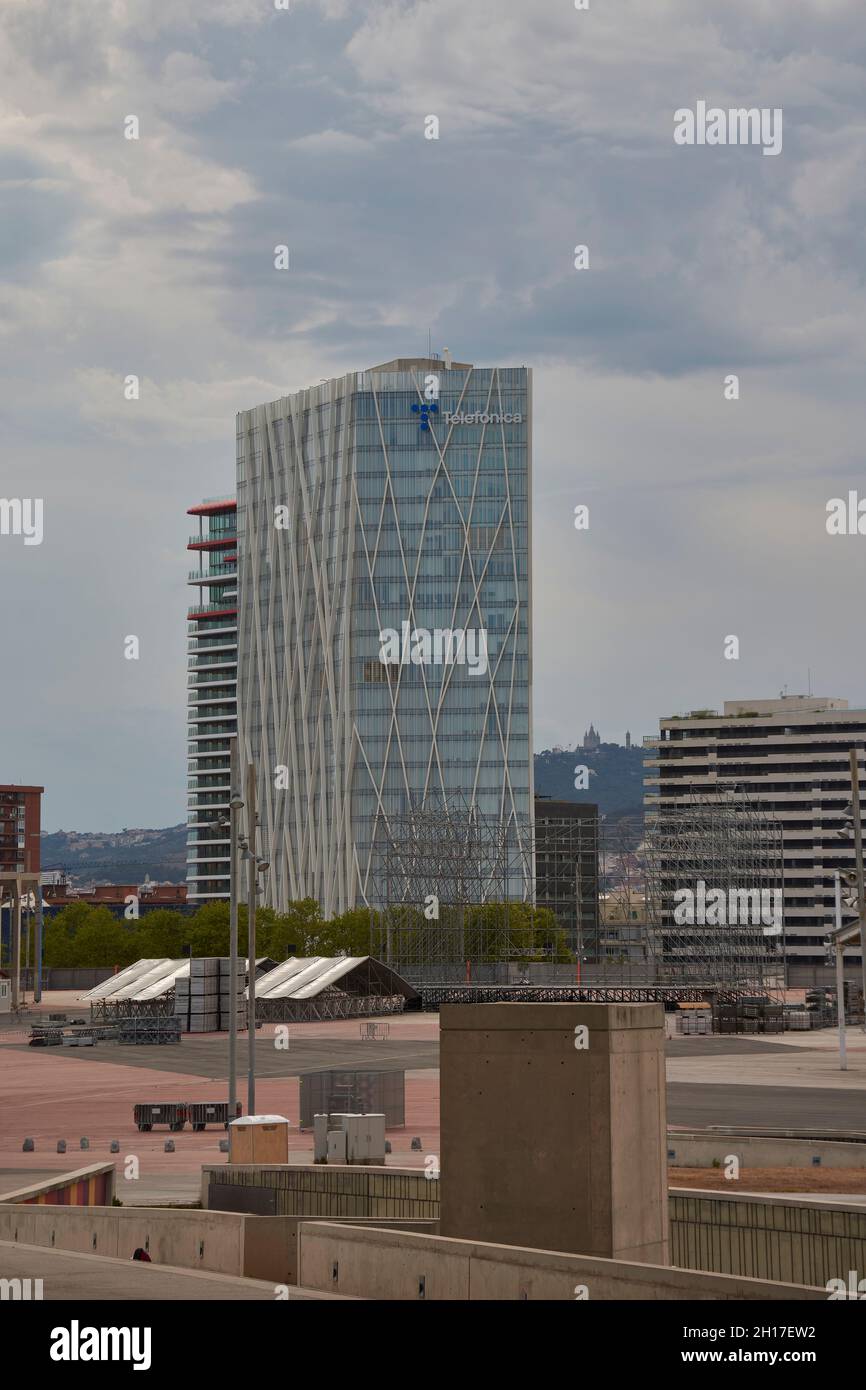 Diagonal Zero Tower, Hauptsitz der Telefonica Group in Barcelona, Katalonien, Spanien Stockfoto