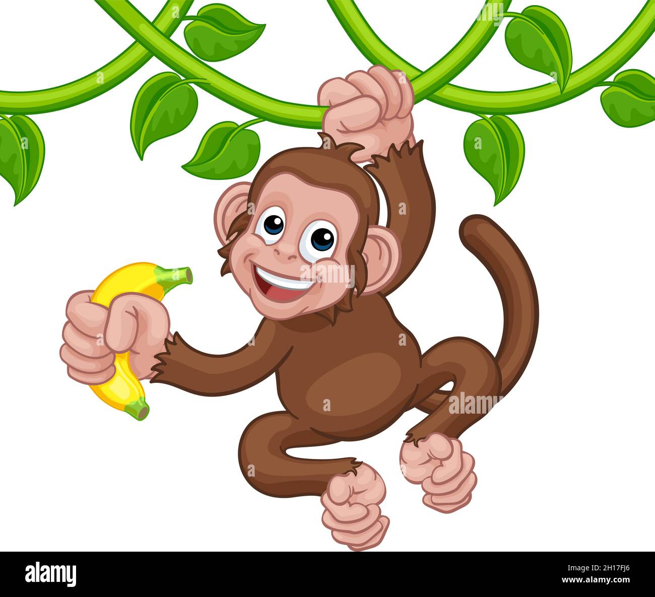Affen Singen Auf Jungle Vines Mit Banana Cartoon Stock Vektor