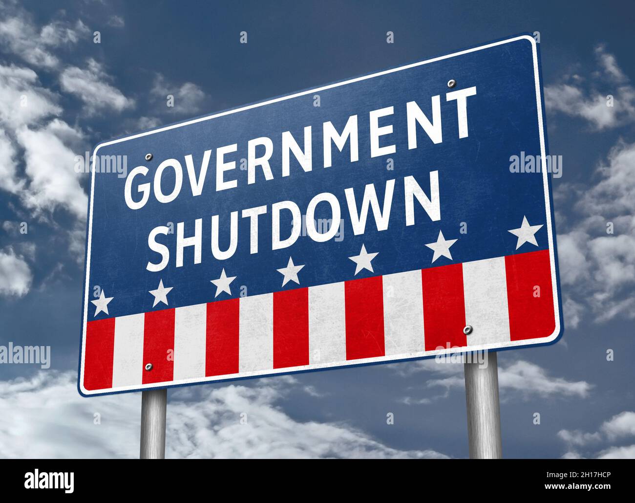Government Shutdown - Abbildung des Straßenschilds Stockfoto