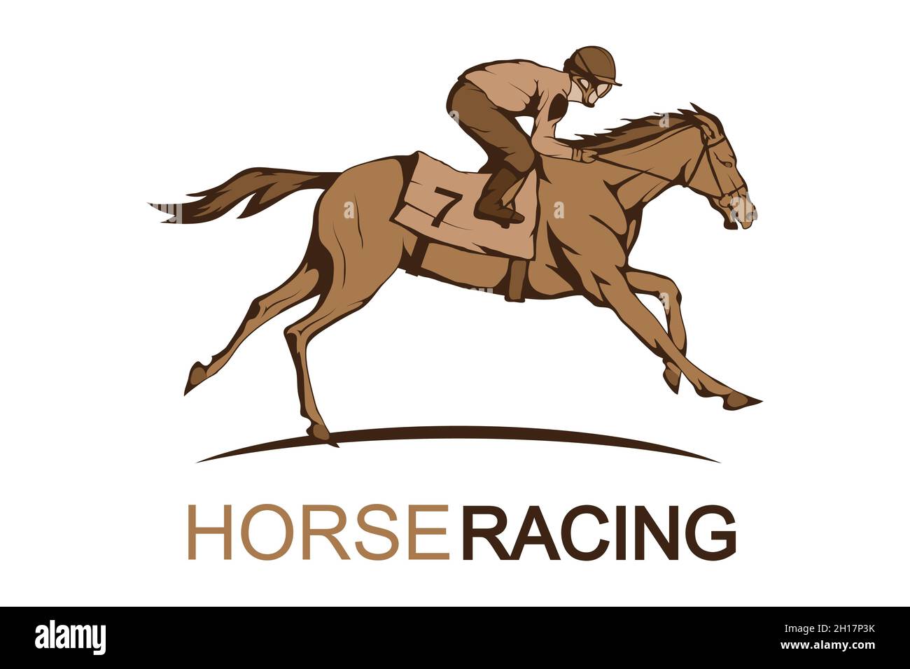 Pferderennen. Jockey auf Rennpferd läuft bis zur Ziellinie. Rennstrecke Stock Vektor