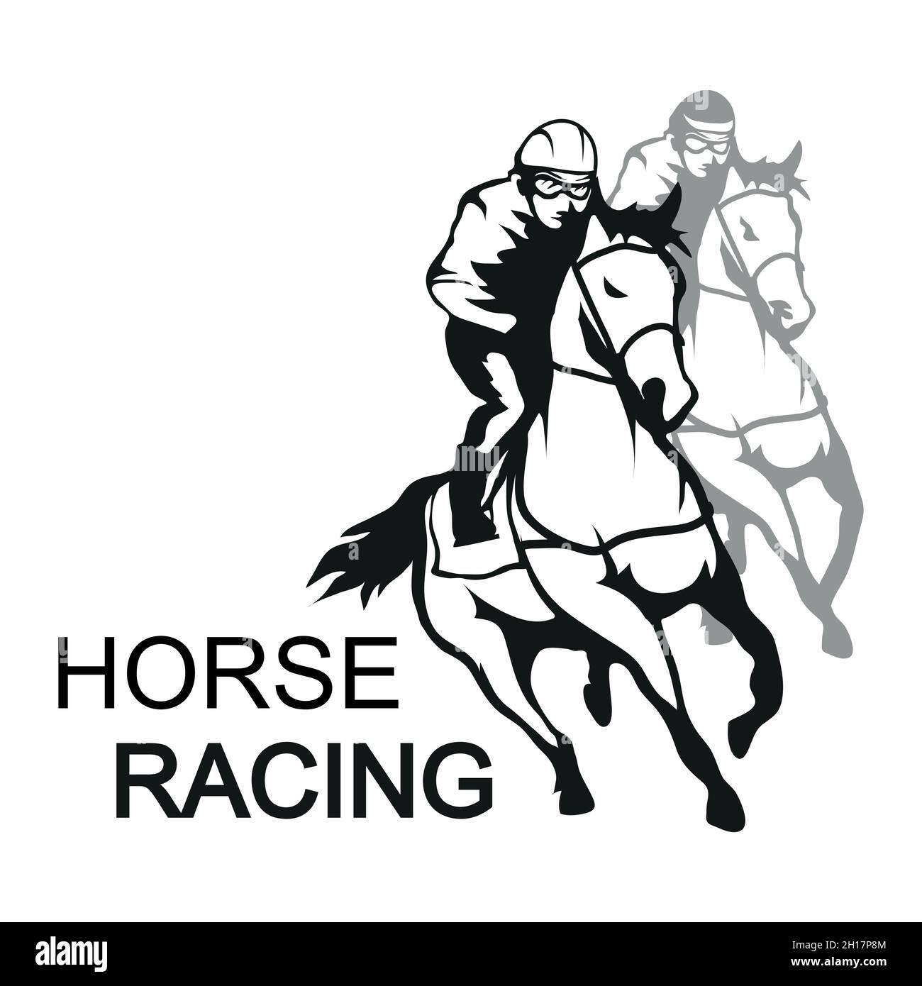 Pferderennen. Jockey auf Rennpferd läuft bis zur Ziellinie. Rennstrecke Stock Vektor