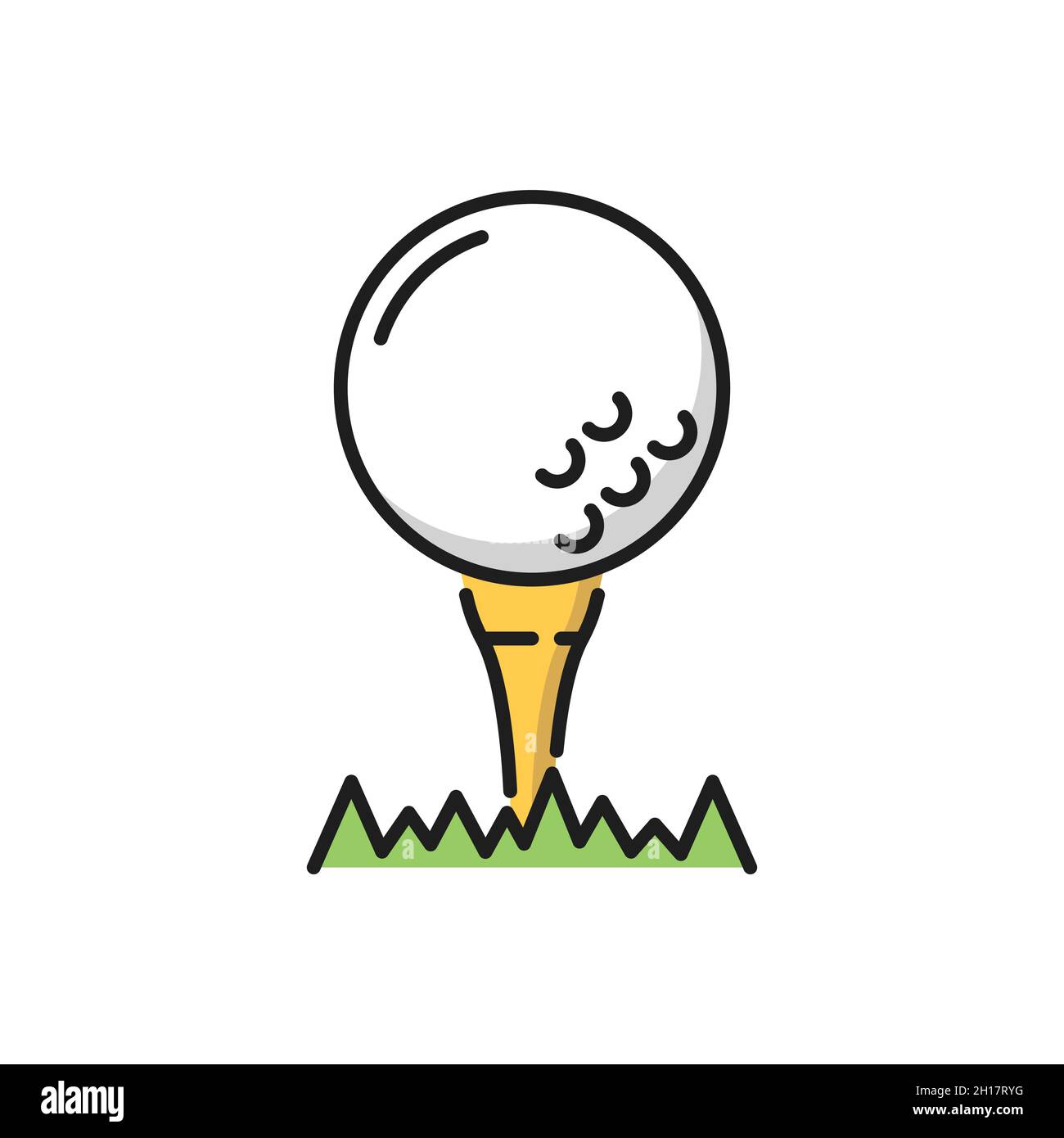 Ball, um Golf auf Putter oder Tee isoliert flache Linie Symbol zu spielen. Vektor Golf Hobby Symbol, Golfball auf Putter. Tee zum Abschlagen im Gras, Sportausrüstung Stock Vektor