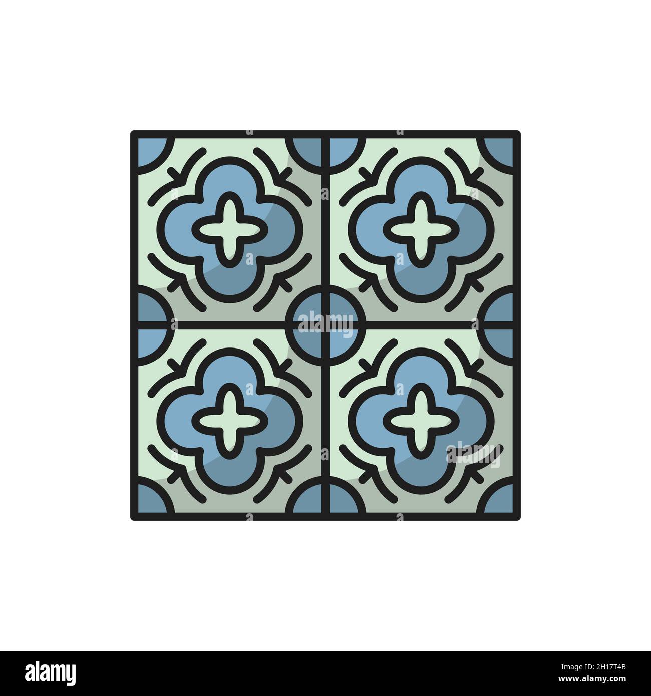 Azulejo Bodenfliese isoliert abstrakt geometrisch mediterranes Muster, portugiesisches Ornament. Vektor grüne Bodenfliesen Azulejo Design, Zement talavera Mo Stock Vektor