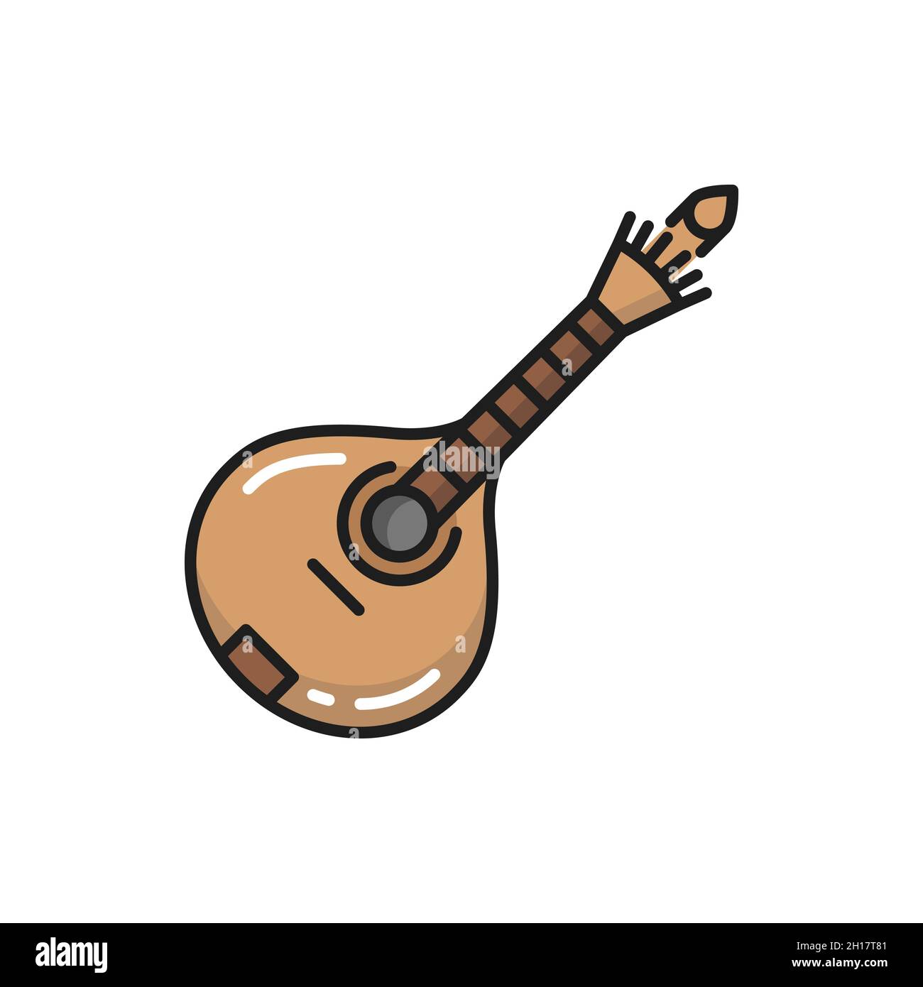 Retro Ukulele oder Vihuela portugiesische Gitarre isoliert flache Linie Symbol. Vector Musikinstrument gebärtet zupfte spanische Saitengitarre, Musica aus dem 15. Jahrhundert Stock Vektor