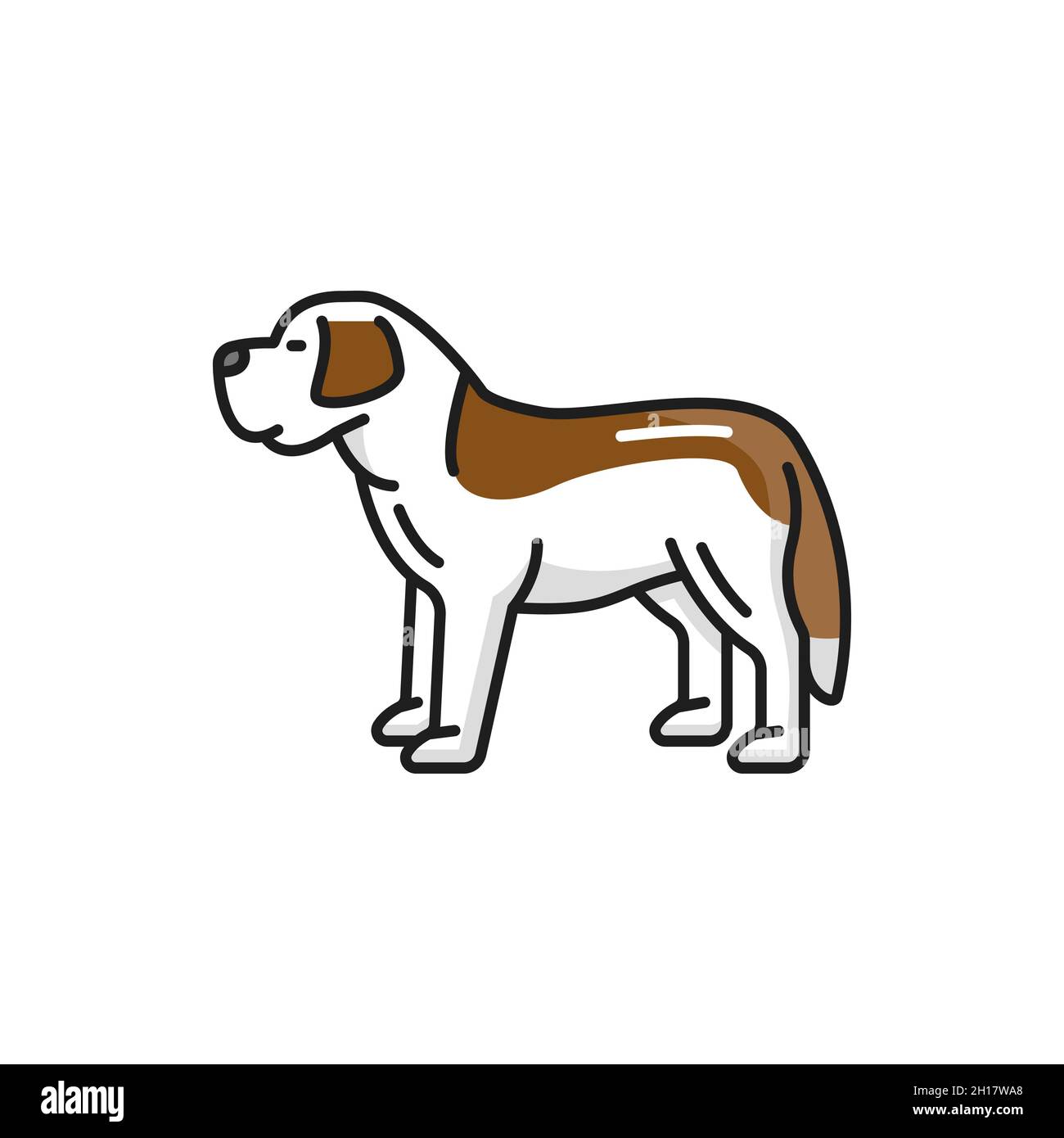 St. Bernard Schweizer Berghund isoliert Tier Haustier flache Linie Symbol. Vektor Berner Sennenhund Welpe in weiß und braun Farbe. Lustige Figur inländischen Stock Vektor