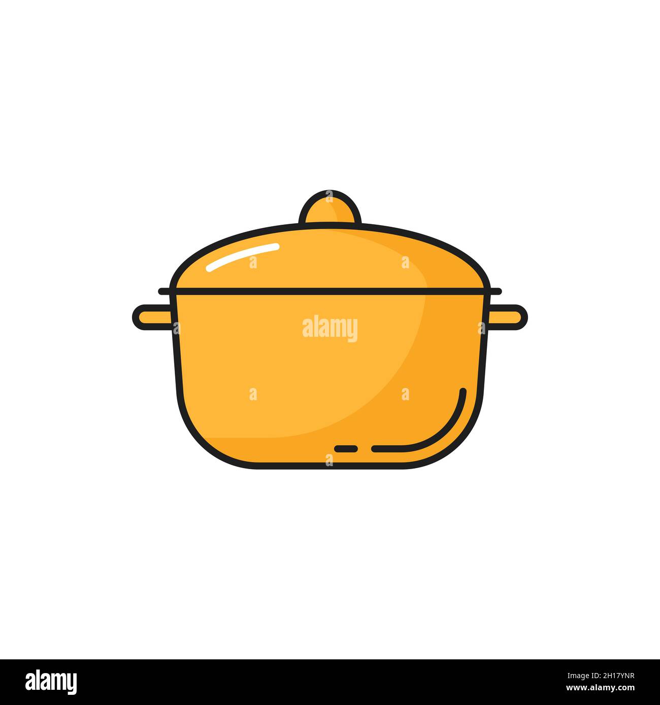 Kochtopf, gelbe Küchengeschirr Kochtopf isoliert Linie Symbol. Vector  Metall große Geschirr Objekt, um Wasser zu kochen, bereiten Suppe, Eintopf  Essen auf Dampf. Flecken Stock-Vektorgrafik - Alamy