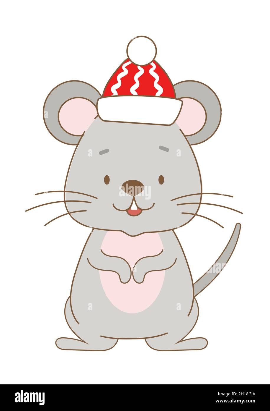 Maus in roter Kappe isoliert auf weißem Hintergrund Stock Vektor
