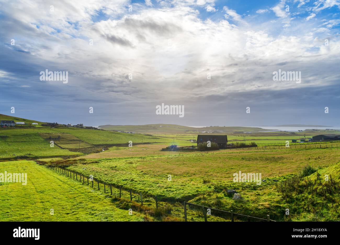 Landschaft in der Nähe von Cunningsburgh, Festland, Shetland, Schottland, Großbritannien Stockfoto