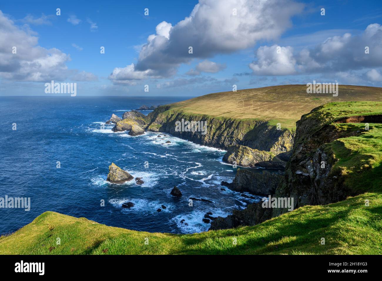 Blick von oben auf Hermaness National Nature Reserve, Unst, Shetland, Shetland Islands, Schottland, VEREINIGTES KÖNIGREICH Stockfoto
