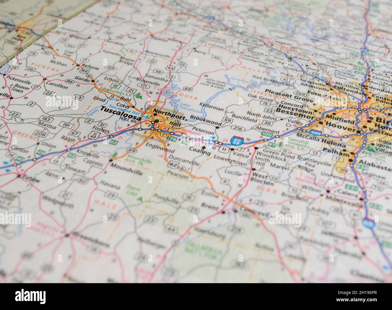 Karte der Stadt Tuscaloosa, AL Stockfoto
