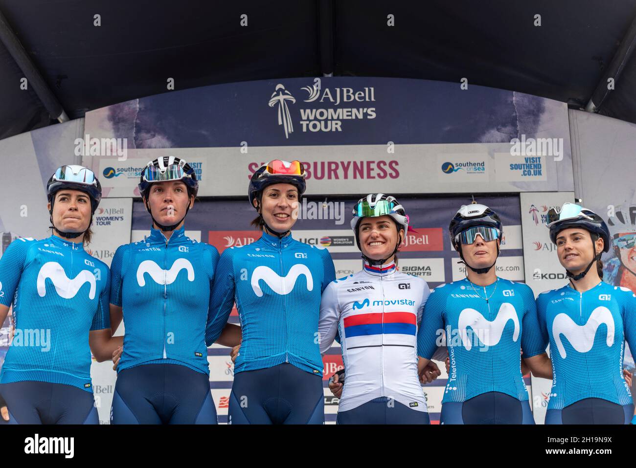 Sheyla Gutiérrez Ruiz, Aude Biannic, Gloria Rodriguez Sanchez, Jelena Eric, Lourdes Oyarbide Jimenez, Alicia Gonzalez Blanco bei der Frauen-Tour Stockfoto