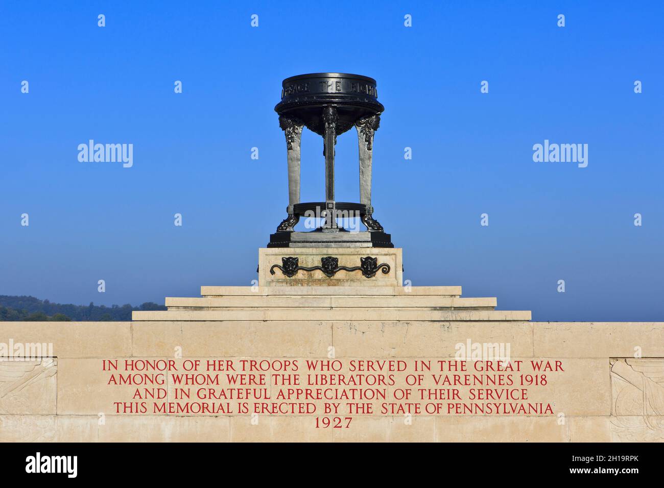 Das Pennsylvania Memorial ist den Freiwilligen aus Pennsylvania gewidmet, die am Ersten Weltkrieg in Varennes-en-Argonne (Meuse), Frankreich, teilgenommen haben Stockfoto