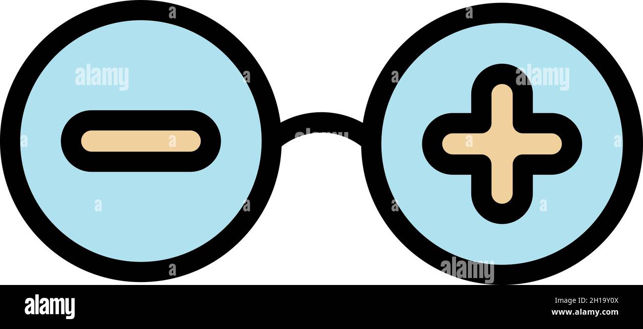 Brille plus Minuszeichen. Umriss Augenbrille plus Minus Vektor Symbol