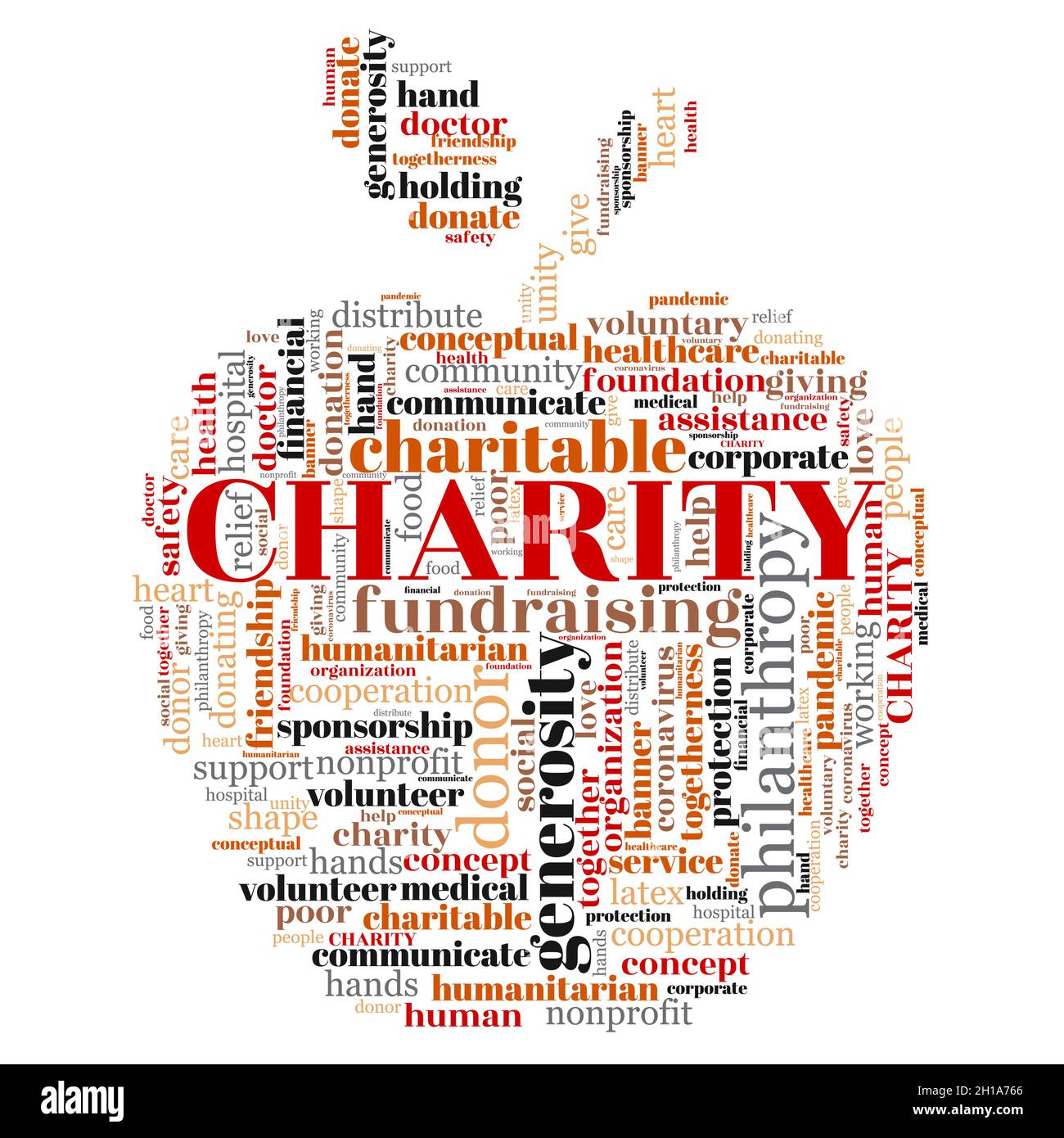 Charity Wort Wolke Konzept mit Apfel-Symbol. Stock Vektor