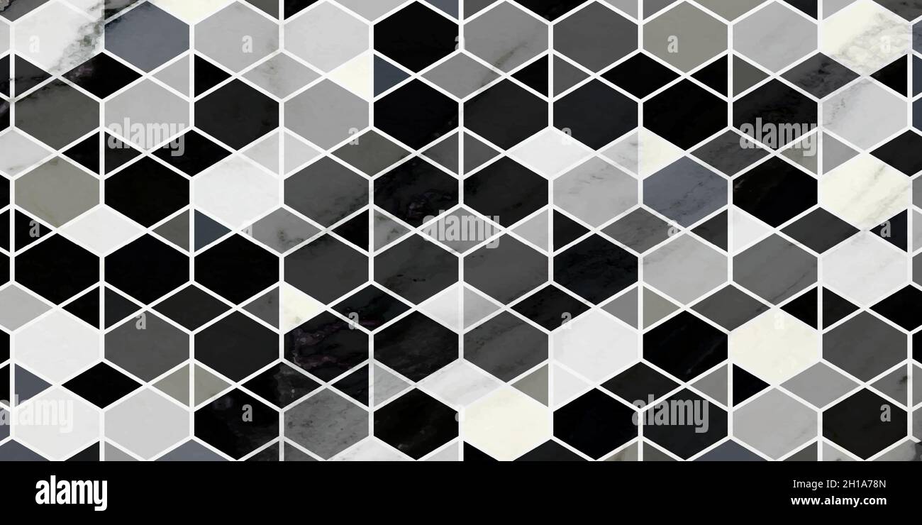 Geometrisches Muster mit polygonaler Form und dunkelgrauem Hintergrund mit Marmorstruktur Stock Vektor