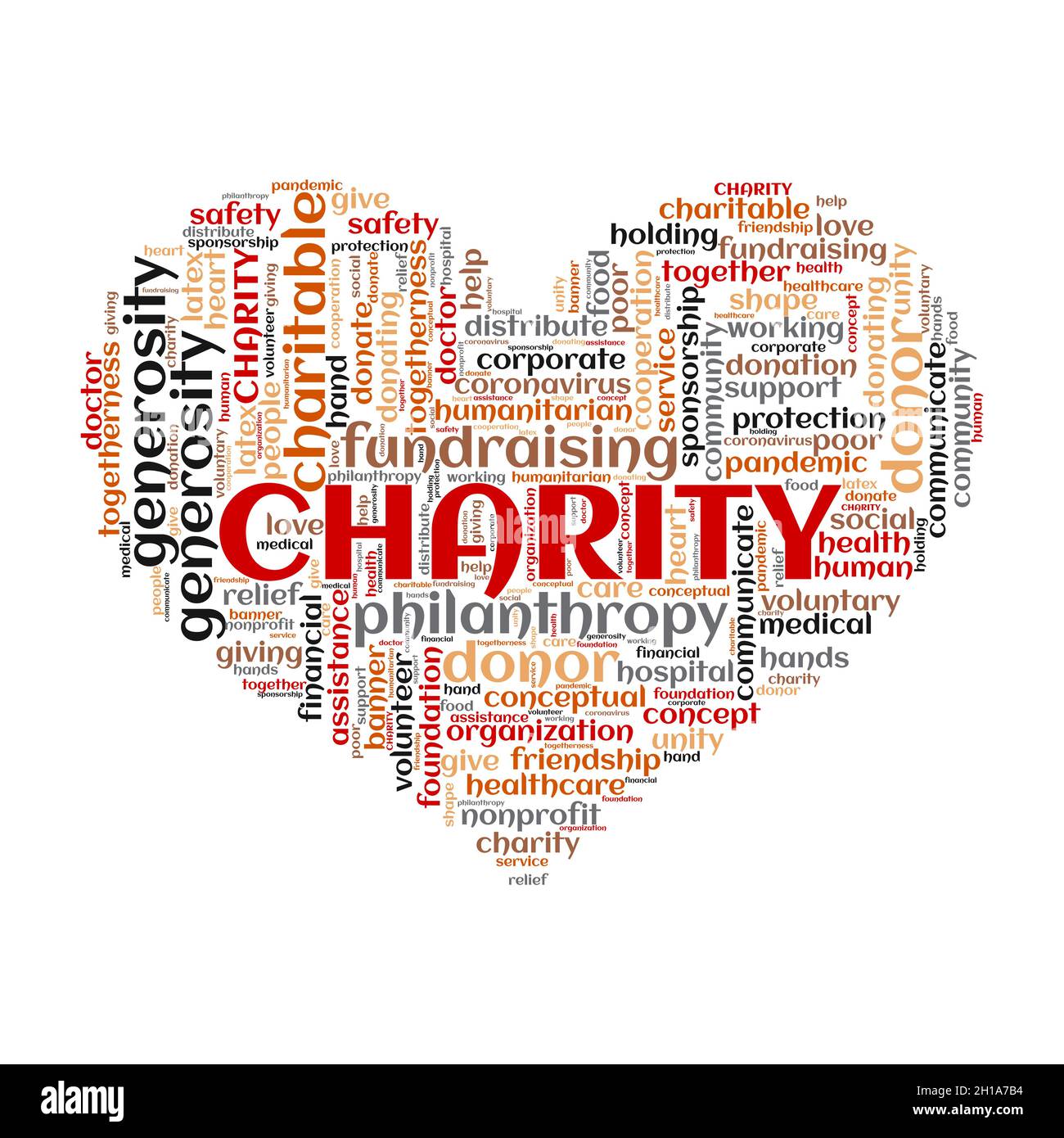 Charity Wort Wolke Konzept mit Liebe Symbol. Stock Vektor
