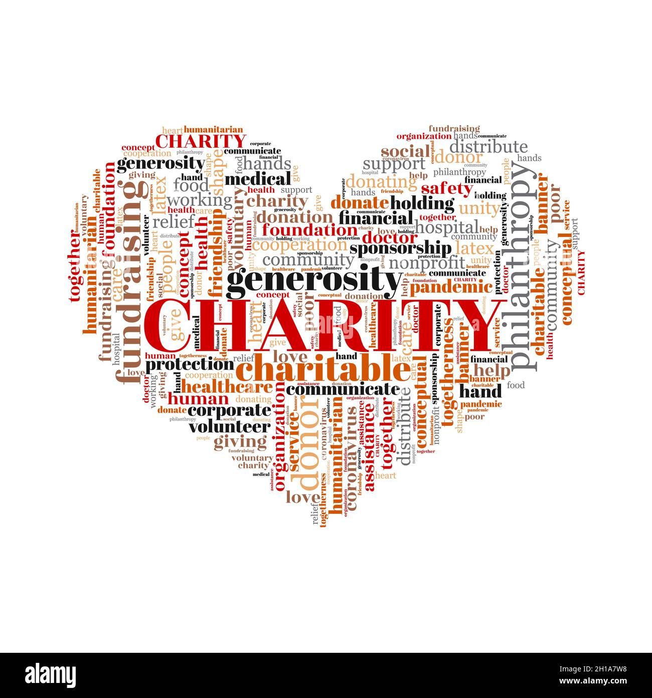 Charity Wort Wolke Konzept mit Liebe Symbol. Stock Vektor