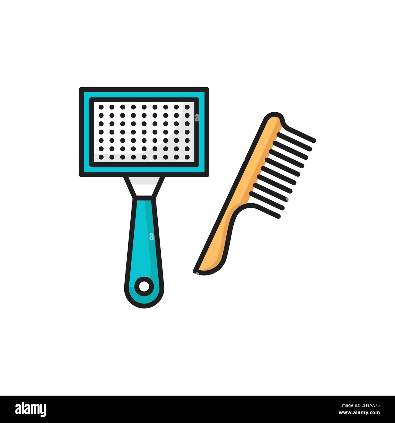 PET Grooming Brush isolierte Hunde und Katzen Tierarztpflege Zubehör Umriss Symbol. Vektor Hunde Haarbürste Haustiere Reinigung Zubehör. Friseur gr Stock Vektor