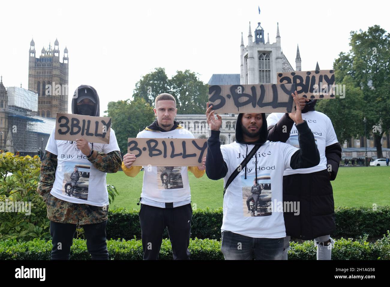 London, Großbritannien. Familie und Freunde des britischen Mannes Billy Hood versammeln sich, um gegen seine 25-jährige Haftstrafe wegen des Besitzes von CBD-Vape-Öl in Dubai zu protestieren. Stockfoto