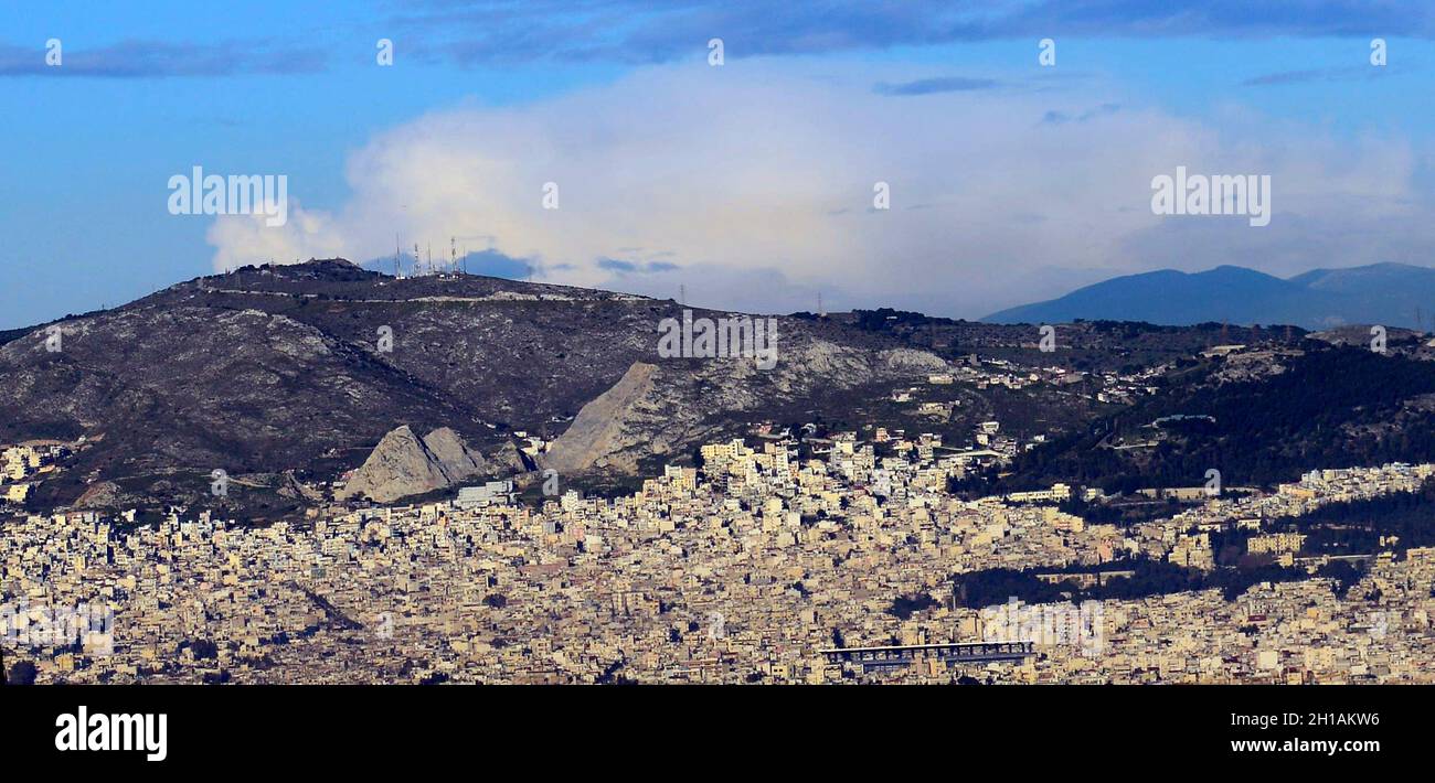 Luftaufnahme des Großraums Athen, Griechenland. Stockfoto