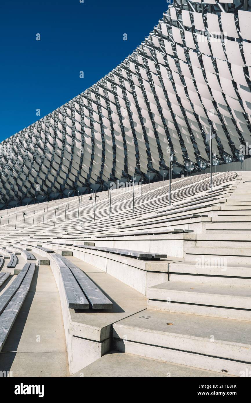 Mežaparks großer Bandstand, Song Festival Bandstand, Open-Air-Bühne, Open-Air-Bandstand im Park im Stadtteil Mežaparks der Hauptstadt Riga Stockfoto