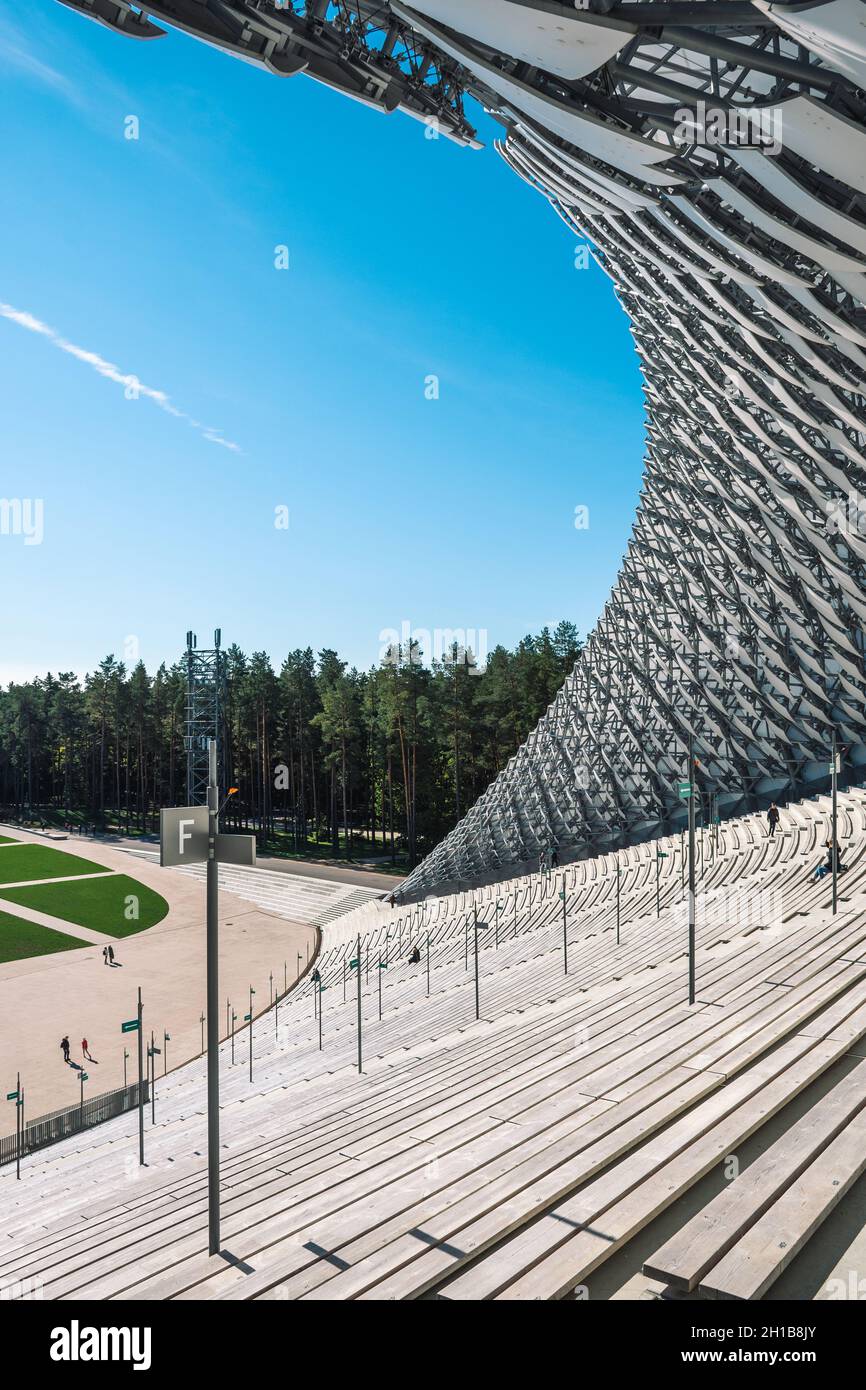 Mežaparks großer Bandstand, Song Festival Bandstand, Open-Air-Bühne, Open-Air-Bandstand im Park im Stadtteil Mežaparks der Hauptstadt Riga Stockfoto