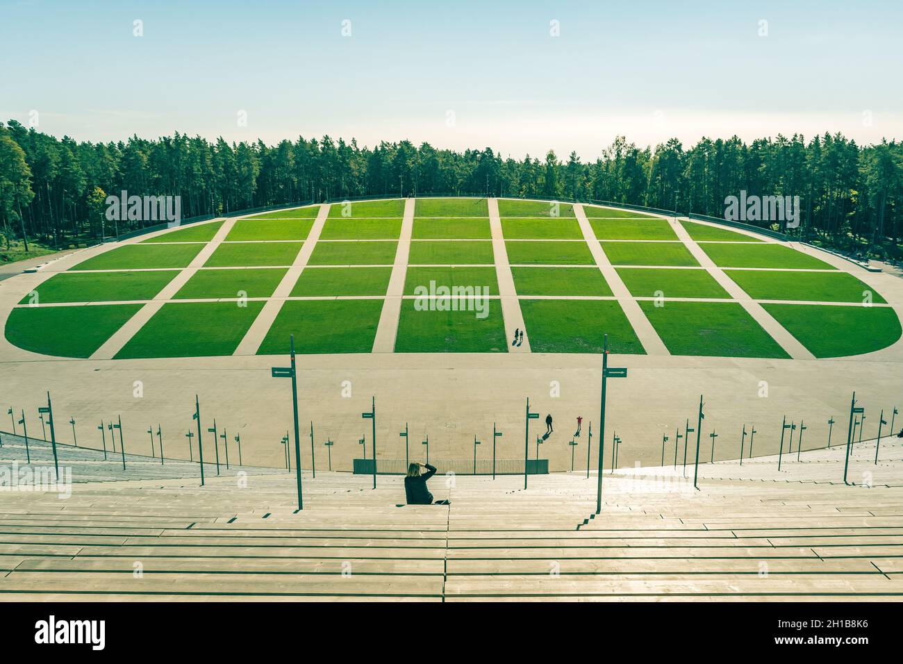 Mežaparks großer Bandstand, Song Festival Bandstand, Open-Air-Bühne, Open-Air-Bandstand im Park im Stadtteil Mežaparks der Hauptstadt Riga Stockfoto