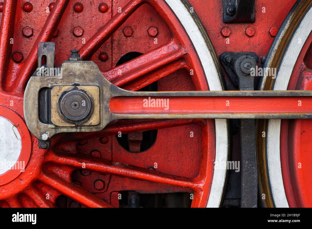 Hintergründe und Texturen: Rotes Dampflokomotive Rad, Nahaufnahme, Industrial Abstract Stockfoto
