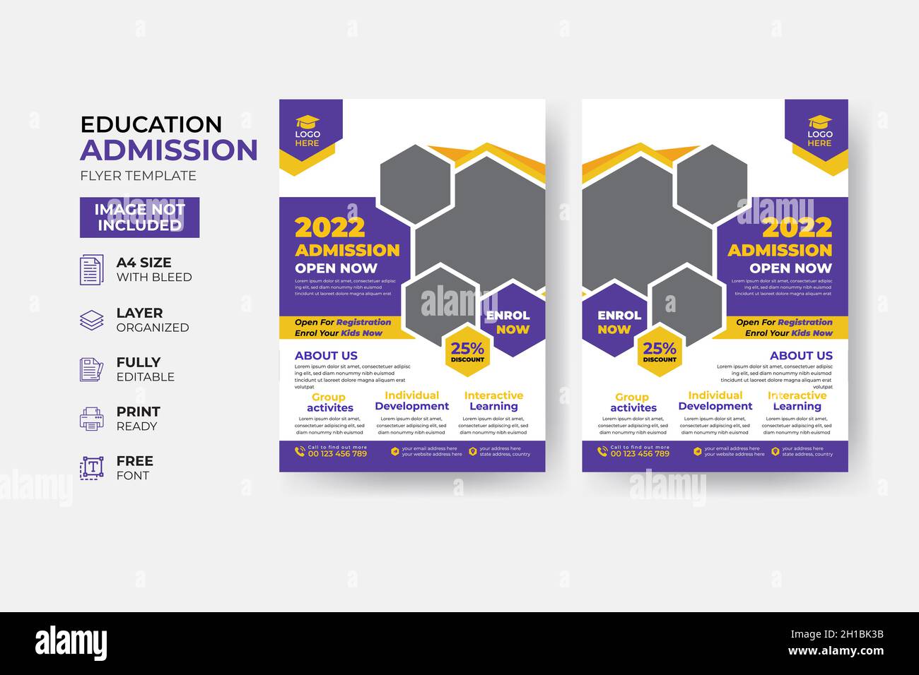 Kinder zurück zur Schule Bildung Zulassung Flyer Poster Layout Vorlage Stock Vektor