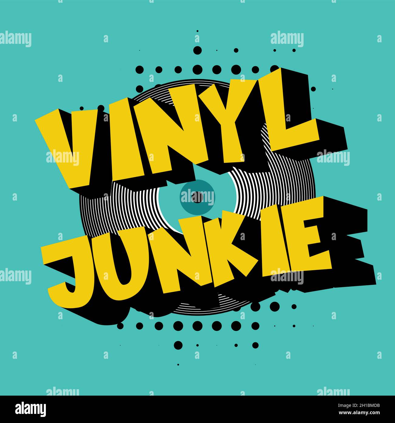 Vinyl Junkie Retro Vektor-Design auf einem Halbton-Hintergrund Stock Vektor