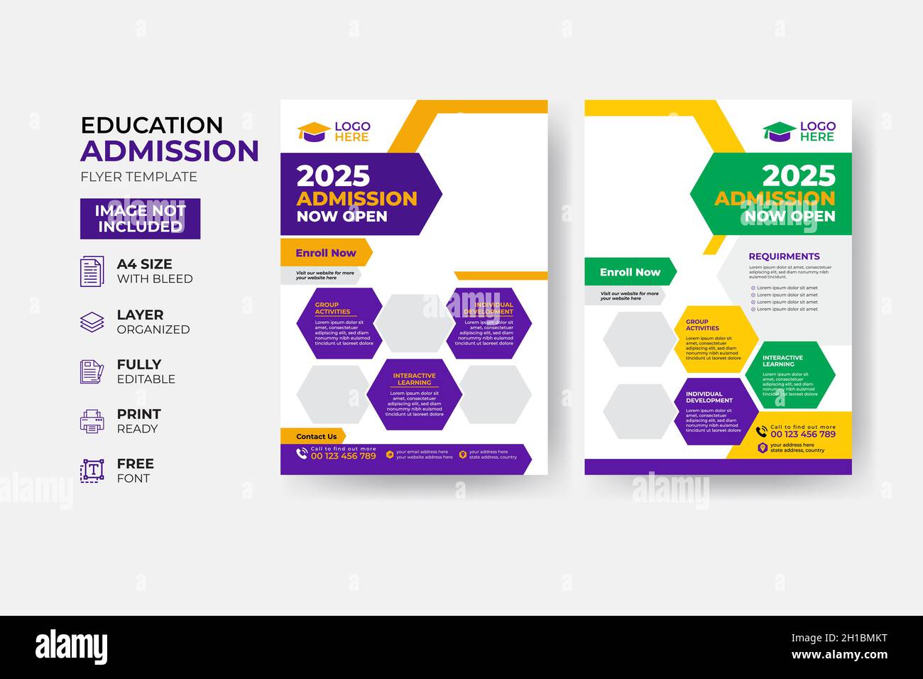 Kinder zurück zur Schule Bildung Zulassung Flyer Poster Layout Vorlage Stock Vektor