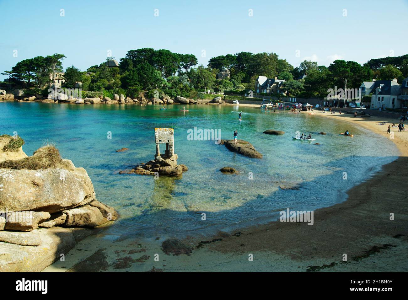 Saint-Guirec Beach, Ploumanac'h (Côtes d'Armor, Bretagne, Frankreich) Stockfoto